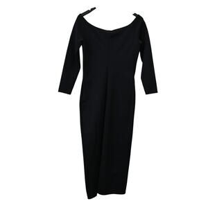 The Row Coralinda Midi Dress L Large Black Off the Shoulder Stretch Long Sleeve
